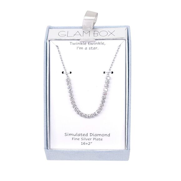 Glam Box Necklace Tennis Fine Silver Plated Simulated Diamond Women Jewelry 16+2 - Picture 1 of 7